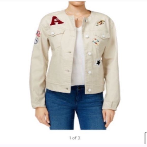 GUESS Ecru Patch Denim Cotton Jacket size XS/S - Picture 5 of 8